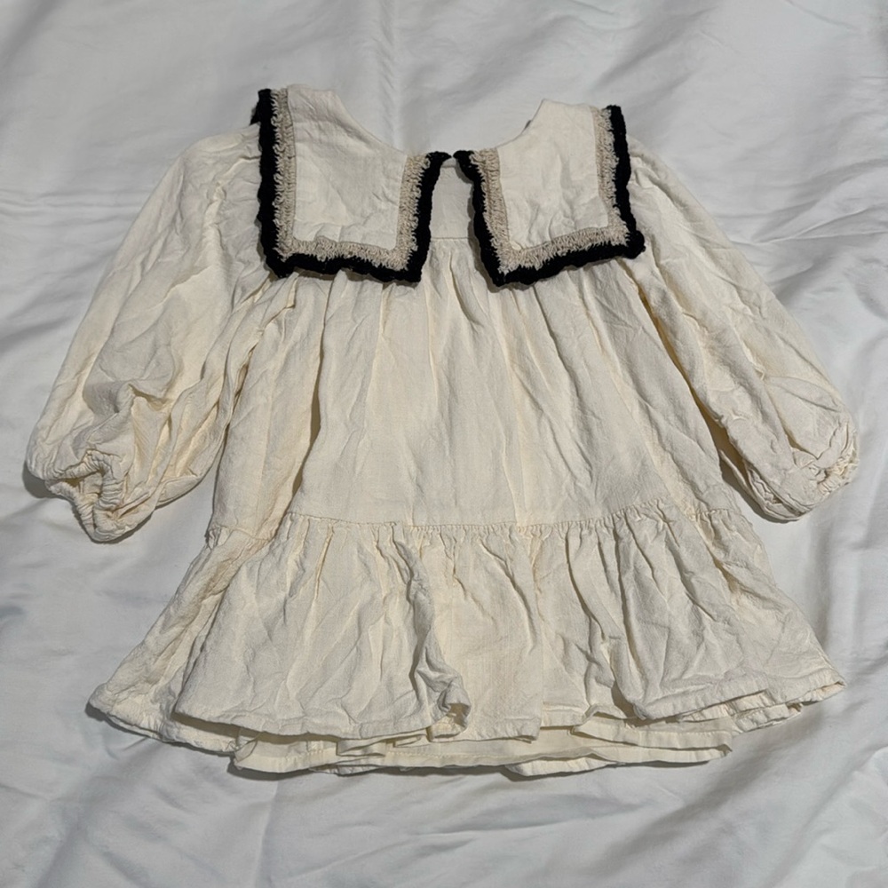 Zara Baby Girl Size 12-18 Months Linen Knitted detailed Babydoll Dress